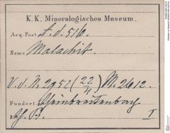 Etiketten zu Malachit (NHMW-MIN-Ad516)